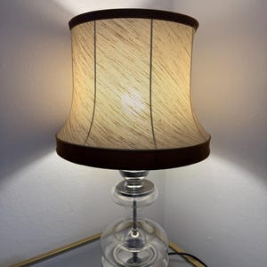 Vintage 1970s Italian Glass & Brass Table Lamp with Fabric Shade – Elegant Mid-Century Lighting