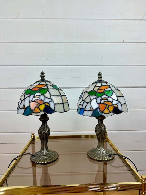 Set of Exquisite Handcrafted Tiffany-Style Stained Glass Lamps