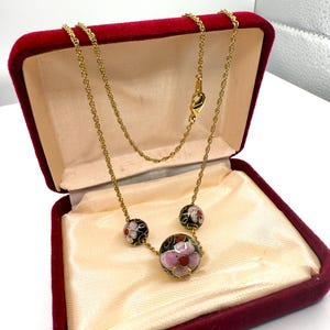 Vintage Cloisonné Floral Bead Necklace hand painted