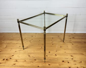 Vintage Brass Coffee Table with Glass Top | 56x42 cm French Hollywood Regency