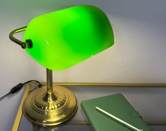 Antique Banker's Lamp – Antique Green Glass Shade Brass Base