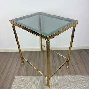 Vintage Brass & Glass Side Table – Hollywood Regency Style, 1960s Mid-Century Rectangular Accent Table