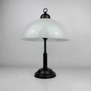 Vintage Table Lamp with Opaline Glass Shade | Bronze Metal Base | 40 cm Tall