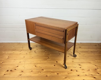 Mid-Century Danish Teak Bar Cart / Sewing Table on Wheels, 1960s