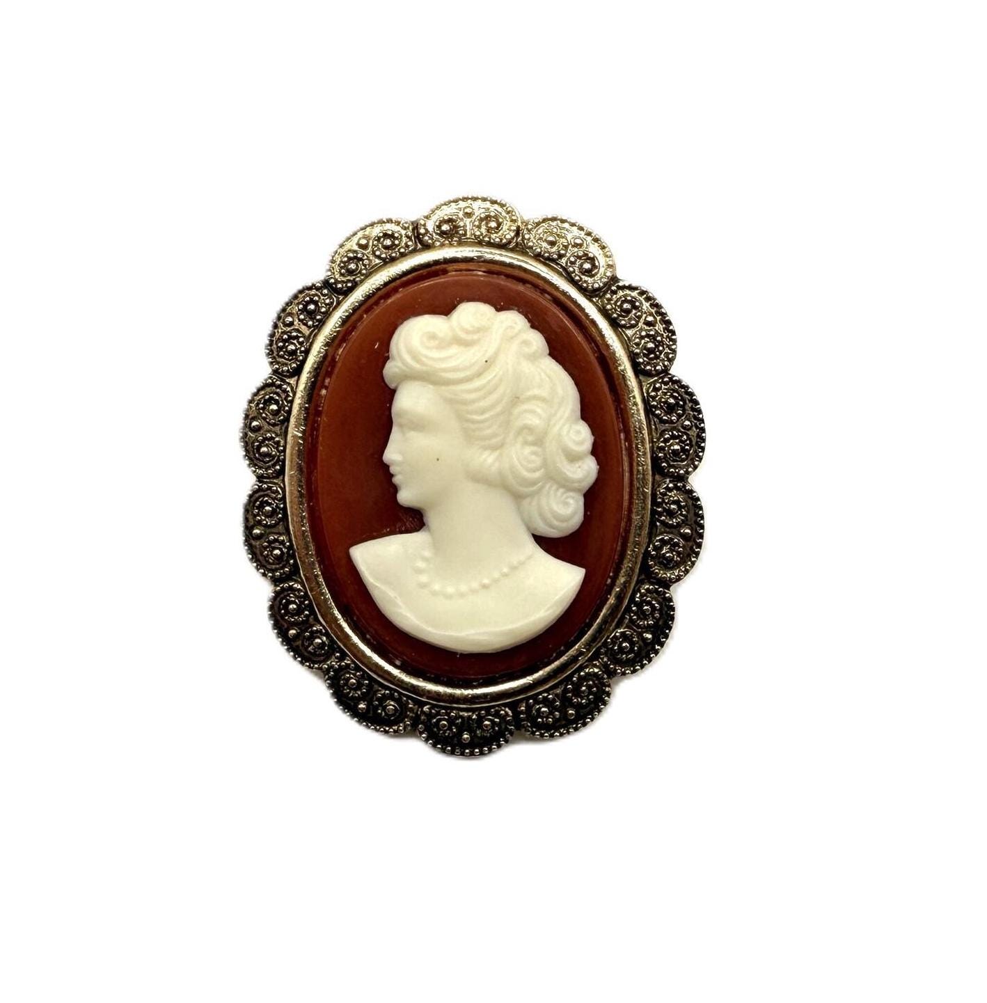 Broche Ancienne Camée Portrait Femme - Bordure Sculptée, Qualité Supérieure, Origine France