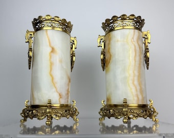 Antique French Onyx Vases – Gilt Bronze Rococo Revival Urns