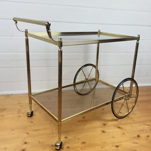 Vintage Brass & Glass Bar Cart – Elegant Mid-Century Rolling Serving Trolley