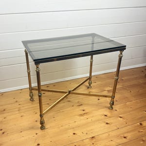 Maison Jansen Style Vintage Brass Side Table – Smoked Glass – French Mid-Century Coffee Table – 60x40x52 cm