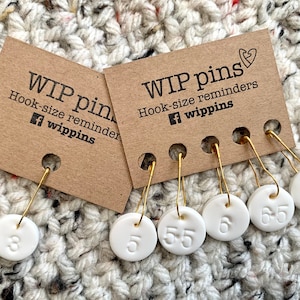 Keep track of your crochet hook size with our WIP pins  - crochet stitch markers with a purpose!