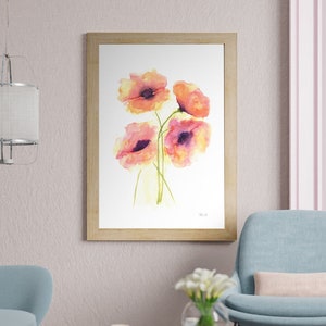 Poppies, Wall Decor, Watercolor paintings, Handpainted, Downloadable Print Artwork, Printable Wall Art Abstract, Christmas gift