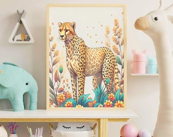 Cheetah Wall Art for Kids – Safari Animal Poster for Nursery or Toddler Room