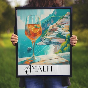 European Travel Wall Art - Amalfi Coast Printable Poster - Italy Cityscape Digital Art Print