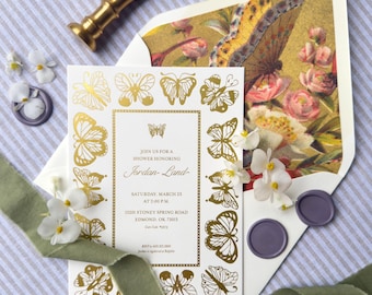 Invitación para evento con diseño de mariposa, 3 piezas, tamaño A7, invitación caprichosa para cumpleaños o baby shower