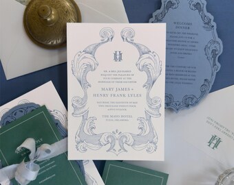 Invitación de boda con marco ornamental de 6 piezas / Lottie / Invitación tradicional para boda formal