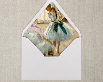 Forro para sobres con bailarina en blanco y verde / A7 / Forro para sobres de bellas artes / Juego de 20