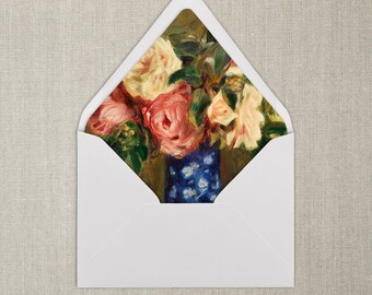 Forro para sobres con motivos florales románticos en rosa y verde / A7 / Forro para sobres de bellas artes / Juego de 20