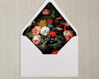 Forro para sobres con motivos florales en negro y rojo / A7 / Forro para sobres Fine Art / Juego de 20