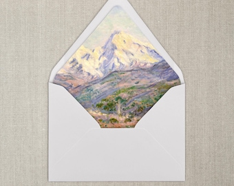 Forro para sobres con vista a la montaña en azul y verde / A7 / Forro para sobres Fine Art / Juegos de 20