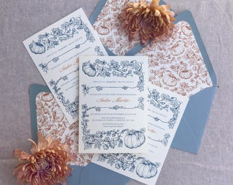 Invitación de calabaza pequeña, 3 piezas, tamaño A7, invitación para evento de otoño