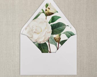Forro para sobres con diseño de flores de camelia blanca, tamaño A7, forro para sobres de bellas artes, juego de 20
