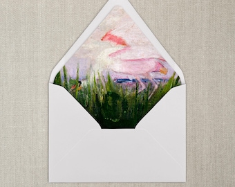 Forro para sobres con grullas rosas y verdes / A7 / Forro para sobres de bellas artes / Juegos de 20