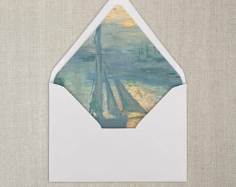 Forro para sobres con diseño de velero y puesta de sol azul, tamaño A7, forro para sobres de bellas artes, juego de 20