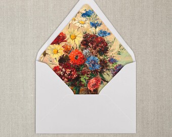 Forro para sobres vintage floral amarillo y rojo / A7 / Forro para sobres de bellas artes / Juego de 20