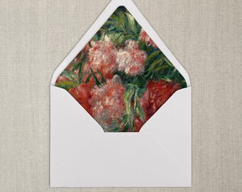 Forro para sobres con motivos florales románticos en rosa y rojo / A7 / Forro para sobres de bellas artes / Juego de 20