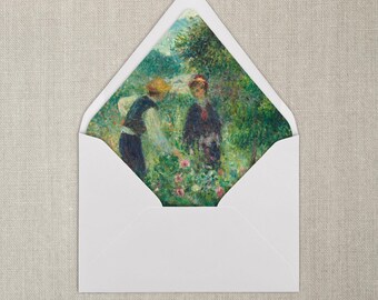 Forro para sobres con pareja romántica en azul y verde / A7 / Forro para sobres de bellas artes / Juego de 20