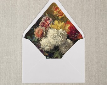 Forro para sobres vintage con diseño floral blanco y dorado / A7 / Forro para sobres de bellas artes / Juego de 20