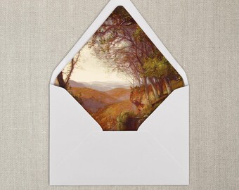 Forro para sobres con diseño de bosque otoñal en marrón cálido / A7 / Forro para sobres de bellas artes / Juego de 20