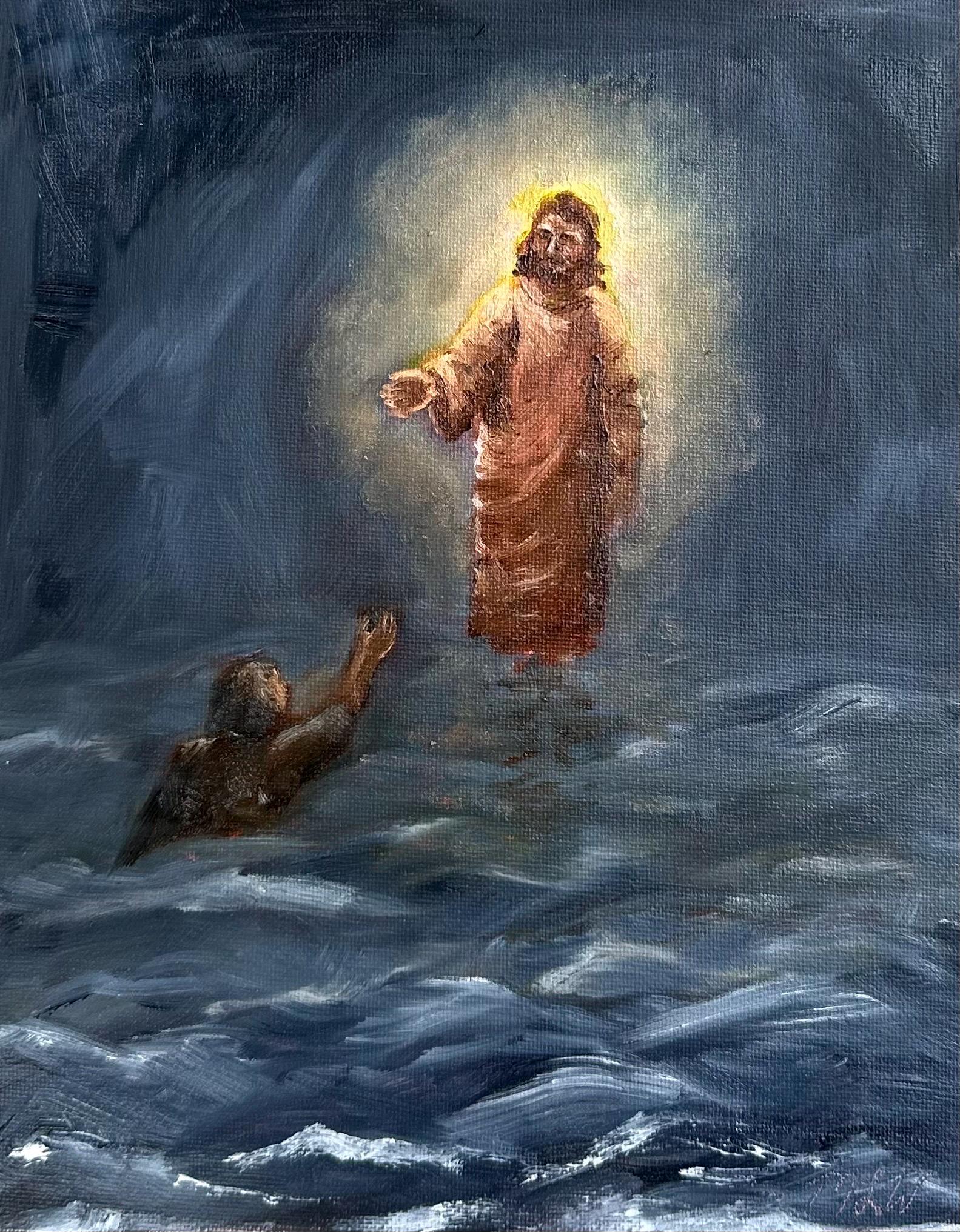 Jesus Walking on Water Art Print, Christ Saving Peter, Christian Wall ...