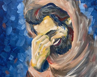 Laughing smiling Jesus Christ Artwork Painting, "A Thrill of Hope", LDS Christian Art Print, Gospel Home Decor