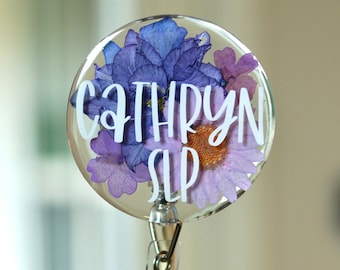Personalized Floral Retractable Badge Reel