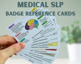 Medical SLP reference cards, acute care SLP, Neuro, Dysphagia, Trach and Vent, Scales Reference Cards