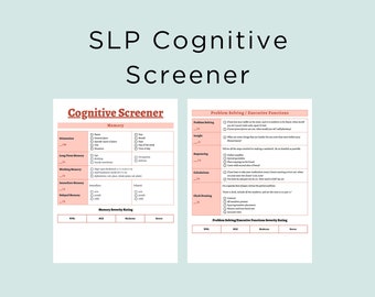 SLP Cognitive Screener, Medical SLP, CVA, Downloadable Cognitive Screener