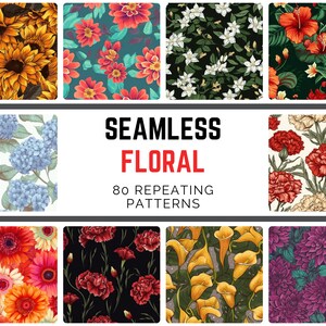 Paquete de patrones florales sin costuras: 80 hermosos diseños de flores digitales de alta calidad para proyectos de bricolaje, manualidades y decoración, patrones repetidos