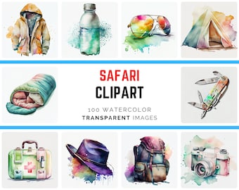 Safari Watercolor Clipart: 100 Jungle Adventure PNG Images