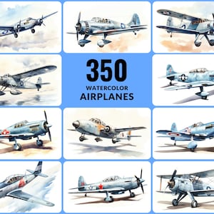 Watercolor Airplane PNG Collection: 350 Vintage Fighter and Bomber Plane Illustrations with Commercial License