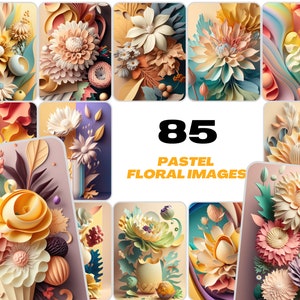 Bundle d’images florales pastel 3D, 85 œuvres d’art imprimables, art mural sur toile, fond d’écran iPhone, téléchargement numérique