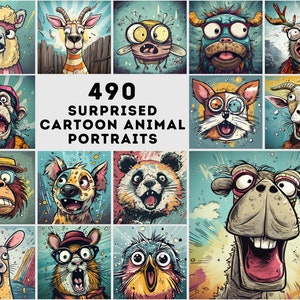 Expressions fantaisistes : 490 portraits d'animaux de dessins animés surpris et vibrants