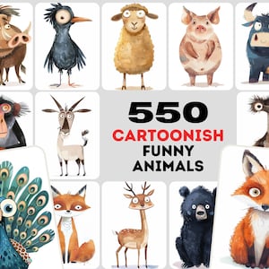 550 High-Resolution Funny Animal Illustrations - Vivid, Whimsical Art with Commercial Rights