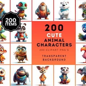 200 niedliche 3D-Tier-Clipart-Bundle, niedliche transparente Hintergrundbilder, perfekt für DIY, Scrapbooking und mehr
