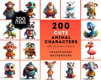 200 Adorable 3D Animal Clipart Bundle, Cute Transparent Background Images, Perfect for DIY Crafts, Scrapbooking & More