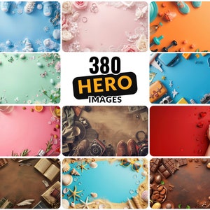 May include: A collage of nine different images, each with a different background color and decorative elements. The images include a blue background with snowflakes, a pink background with flowers, an orange background with a pencil, a green background with butterflies, a wooden background with a camera, a red background with hearts, a brown background with books, a blue background with seashells, and a brown background with chocolate.