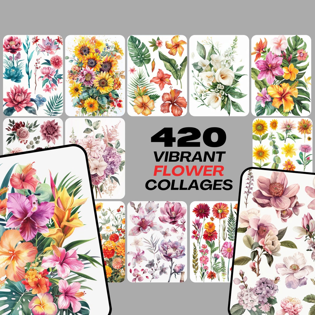 Vibrant Flower Collage Images Bundle - 420 JPG Files, High-resolution ...