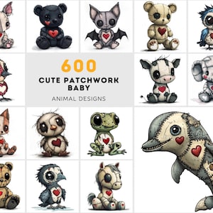 600 bébés animaux en patchwork de dessin animé mignon