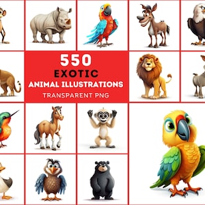 550 Animal Illustration Bundle - High-Resolution JPG & PNG, Commercial Use, Diverse Wildlife Art