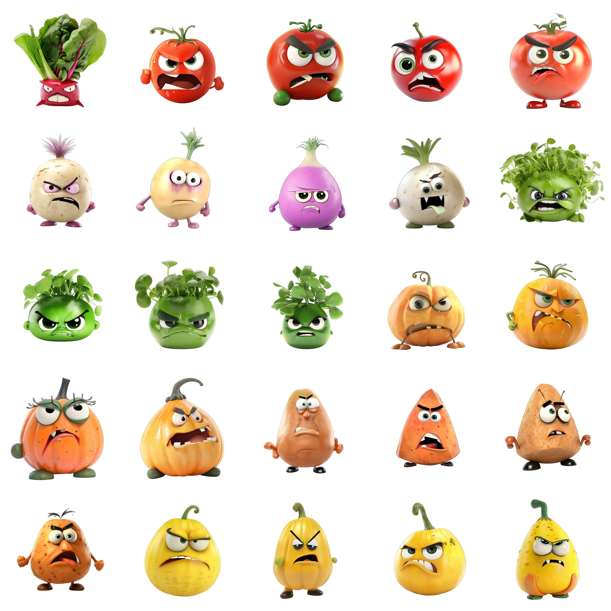 Angry Vegetable Clipart Bundle: 180 Funny PNG Images (digital Download ...
