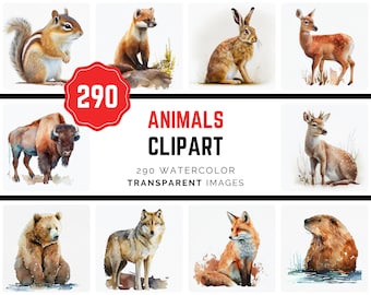 290 Watercolor Animal Images Perfect for DIY Crafts, Projects and Sublimation, Transparent Watercolor Animals, PNG animals, Clipart animals